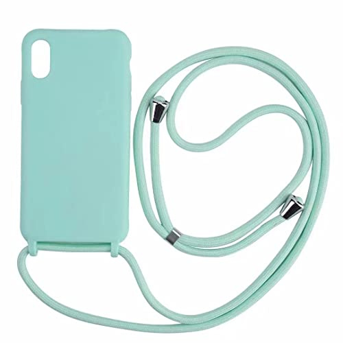 PuYu Zhe Compatible With iPhone XR Case,Soft Matte Silicone TPU Crossbody Cover with Adjustable Neck Cord Lanyard Strap,Slim Stylish Shockproof Lanyard Case-Mint Green