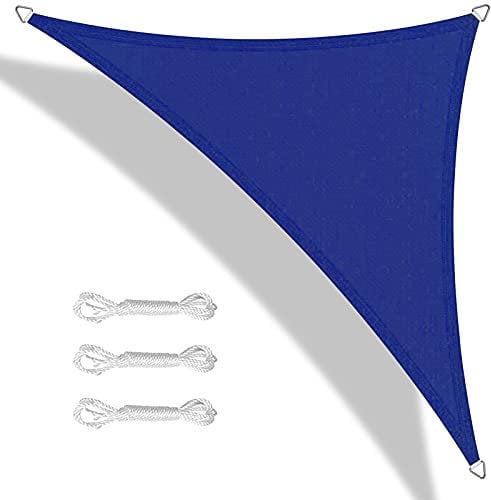Teynewer Sun Shade Sail Triangle 5x5x5m Waterproof Shade Sail for Outdoor Garden Patio Party 98% UV Block Sunscreen Awning Canopy Sunsail with Free Rope, Blue