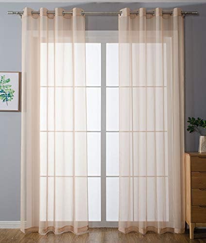 2er-Pack Ösen Gardinen Transparent Vorhang Set Wohnzimmer Voile Ösenvorhang Bleibandabschluß HxB 145x140 cm Sand, 203322