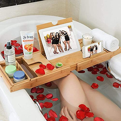 Hölzerne Badewanne Caddy Tablett Robust Gestaltete Badewannenhalterung, IPad-Ständer Und Mehr Geeignet Für Die Meisten Britischen Bäder