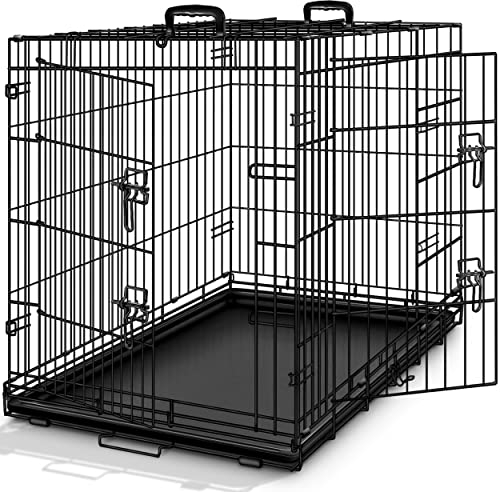 TRESKO Hundekäfig 77 x 48 x 54 cm faltbar mit 2 Türen | Transportkäfig Auto | Hundebox mit Bodenschale | Transportbox Drahtkäfig