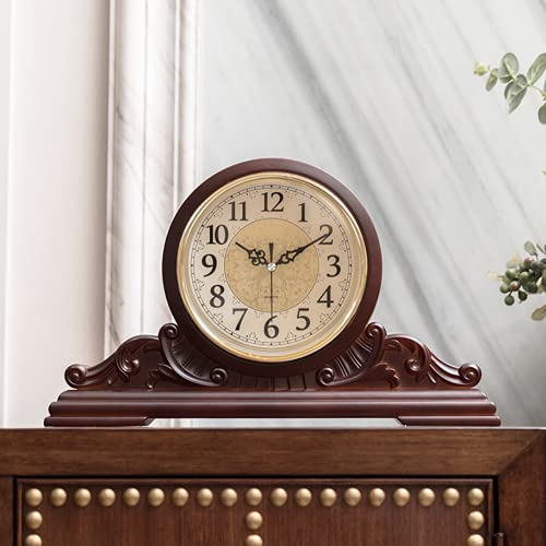 Tikwisdom Wanduhr Wohnzimmer Dekorative Kaminuhr Schreibtischuhr Scannen Lautloses Uhrwerk Vintage Kaminuhr Antik Mahagoni Farbe Länge 42 cm