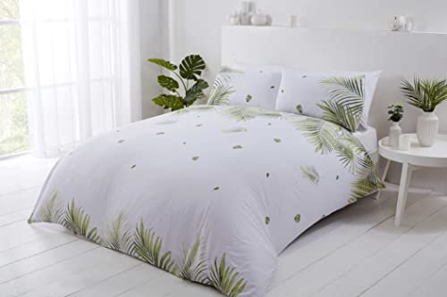 Rapport Home Furnishings Tropics Palm Tree Leaves Reversible Duvet Cover Set Bedding Set (Super King, Green)