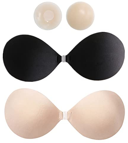 1 Paar Unsichtbarer Push Up Klebe BH,Rückenfrei BH mit Nippel Cover,Wiederverwendbare Haut Freundlich Trägerlosen BH für Rückenfreies Kleid, Ballkleider, Brautkleider (Cup C = 85B/75C/80C/70D)