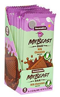 Feastables MrBeast Chocolate Bars/Barres de chocolat MrBeast de Feastables (10 x 60g) (Milk Chocolate) - Pour les vraies bêtes