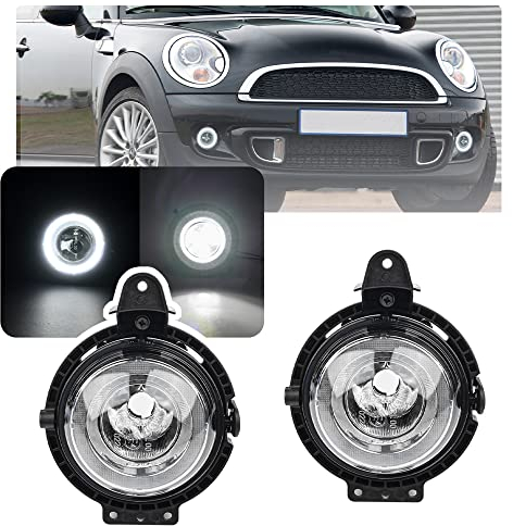 Nslumo LED DRL Tagfahrlicht, Nebelscheinwerfer passend für Mini Cooper R56 R57 R55 R58 R59 R60 R61 LED Frontstoßstange Halo Ring DLR Fahrlicht 2 Stück DRL mit Halterungen E4-geprüft
