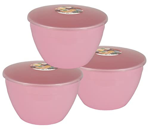Just Pudding Basins Pastel Rose Pink Plastic Steam Pudding Basin and Clear Lid 3 pint 1.7 litre 3 Pack