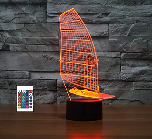 SUPERRUIDALONG 3D Segelboot Fernbedienung 16 Farben Nachtlichter Illusion Acryl LED Tisch Nachttisch Lampe Kinder Schlafzimmer Schreibtisch Dekor Geburtstag Geschenke Spielzeug für Kinder