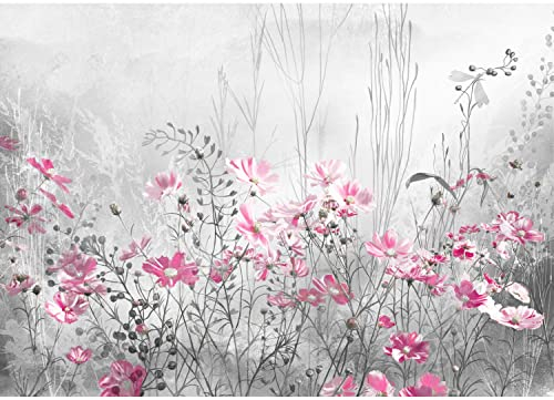 Runa Art Fototapete Blumenwiese Vintage 352 x 250 cm Vlies Tapeten XXL Moderne Wandtapete Wohnzimmer Schlafzimmer Grau Rosa 9564011c