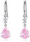 Sterling Silver Dangle Earrings for Women, Hypoallergenic Pink Cubic Zirconia Teardrop Dangle Drop CZ Earring Jewellery Gifts for Girls, Silver, Pink CZ