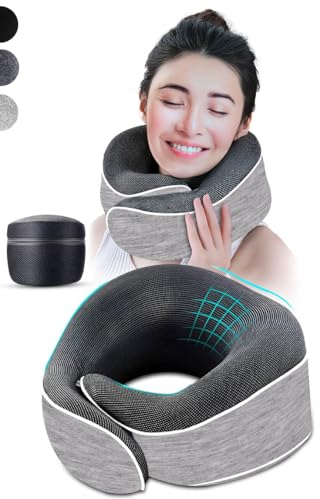 AIRTH® 360° Memory-Foam Reise-Nackenkissen mit smartem Klettverschluss - Ergonomisch stützendes Nackenhörnchen mit waschbarem Bezug für ultimativen Komfort und Entspannung