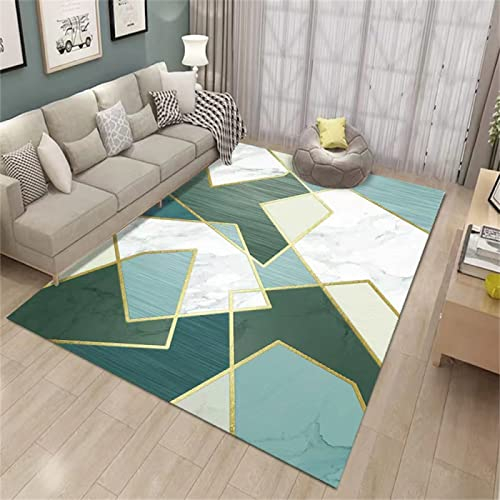 SXGCH Feuchtigkeitsbeständige Teppichfliesen für Treppen, Heller Marmor, geometrisches Muster, Outdoor-Teppiche, grün, blau, weiß, rutschfeste Matte, atmungsaktiver Teppich, 160 x 230 cm