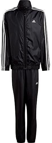 adidas Unisex Kinder Essentials 3-Stripes Woven Track Suit, black/mgh solid grey, 9-10 Years