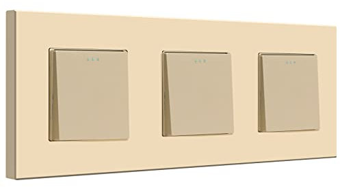BSEED Triple Interruptor de luz 1 Gang 1 Vía,Oro Interruptor Integrado con Panel de Plastico,10 Amp Cambio de Botón Rocker Interruptores,Moderno Interruptor de palanca 250V