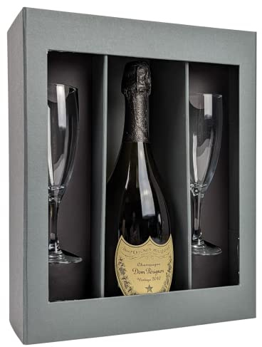 Dom Perignon Vintage 2010 Champagne 75cl & Flutes Gift Set - Sparkling Brut Champagne - Chardonnay and Pinot Noir - Christmas, Birthday, Valentines, Wedding Present