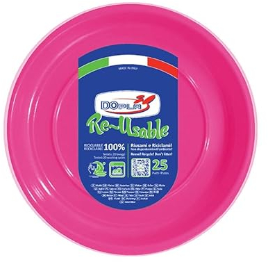 Zeus Party Dopla Piatti piani Riutilizzabili Fucsia Plastica 100% Riciclabile 25 pz