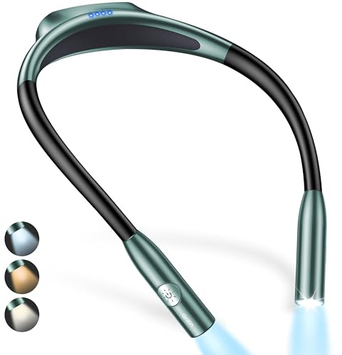 Gritin Hals Leselampe Buch, Stufenlos Dimmbar & 3 Farbtemperaturen LED Buchlampe, Aufladbar Halslampe, Augenschutz & Memory-Funktion, Ergonomisches Design Halslampe für Lesen, Stricken-Dunkelgrün