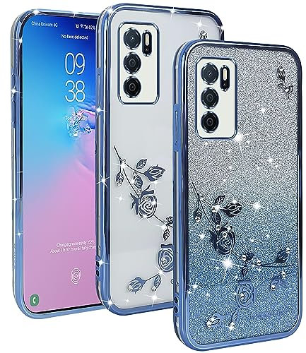 XINYEXIN Transparent Glitzer Hülle für Oppo A16 / Oppo A16s / Oppo A54s, Bling Glitter Handyhülle Ultradünn Stoßfest, Niedliche Glitzernde Schutzhülle für Frauen Mädchen - Blau