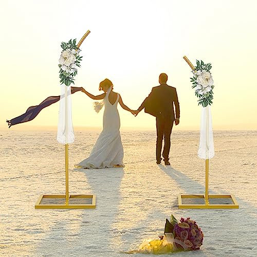 Whemyreat Support De Fond D'Arche De Mariage En Métal,Ensemble De 2 Cadres D'Arc Mariage En Métal Incurvé,Supports De Toile De Fond Fleur De Ballon,Arches De Mariage Pour Anniversaire De Cérémonie(Or)