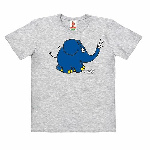 Logoshirt®️ TV I Die Sendung mit der Maus I Elefant I Törö I Bio T-Shirt Print I Kinder I Mädchen & Jungen I kurzärmlig I grau-meliert I Lizenziertes Originaldesign I Größe 164