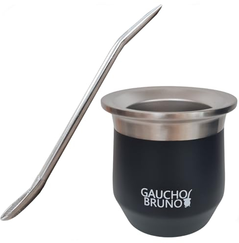 Gaucho Bruno - Mate termico in acciaio inossidabile per bere Yerba Mate | Facile da pulire | Comodo da tenere in mano | Mantiene la temperatura della bevanda | Con Bombilla In Acciaio Inossidabile
