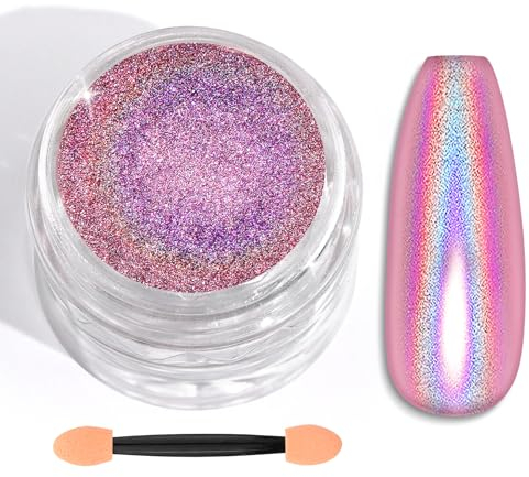 SAVILAND Pink Chrome Nail Powder - 1g Metallic Mirror Effect Laser Pink Chrome Powder for Nails, Professional Gel Polish Chrome Powder for Nail Art Design Decoration