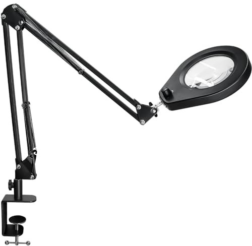 Beyamz - Lampada di ingrandimento a LED 5X da 105 mm con morsetto da scrivania - 5 colori dimmerabili 790 LM/portata 90 cm/nuovo morsetto da 6,4 cm e interruttore rotante