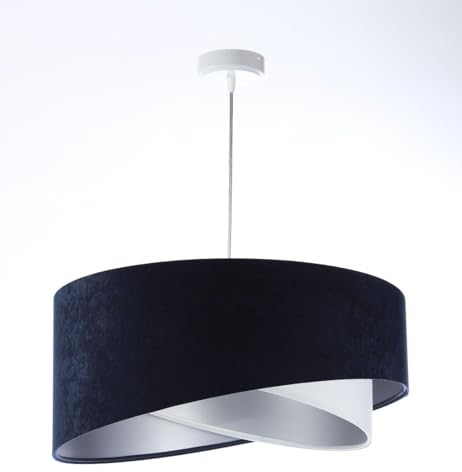 Licht-Erlebnisse Hängeleuchte Stoff Schirm Blau Weiß Silber E27 rund D: 50 cm Velours Optik Höhe verstellbar Modern Pendelleuchte Schlafzimmer Hängelampe Wohnzimmer