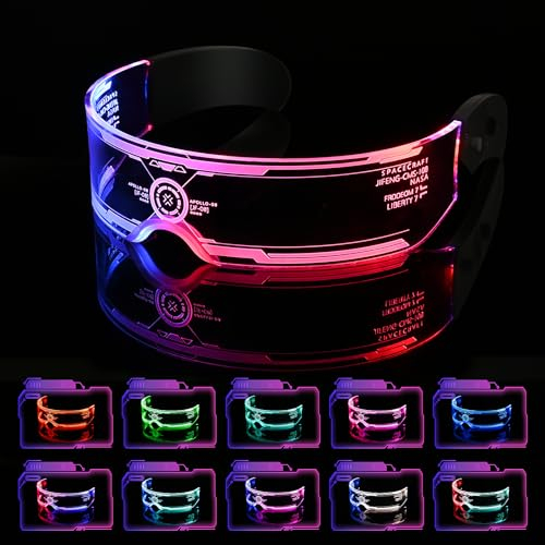Comius Sharp Led Brille, Futuristische Visierbrille, Neon PartyBrille, Cyberpunk LED Brille für Bar, DJ, Nachtleben, Konzert, Versammlungen, Verkleidung, Cyberpunk Leuchtende Brille
