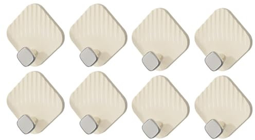 Koomuao 8 Stück Selbstklebende Haken,Wandhaken ohne Bohren(max 2.5 kg),Wasserfeste Klebehaken Extra Stark,Wandhaken Selbstklebende für Badezimmer Küche Wohnzimmer (Beige)