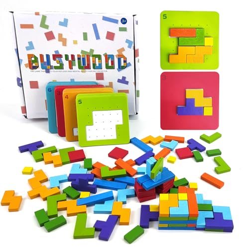 Jastown Tetris Duell Spiel,Holzpuzzle Tetris Tangramm,Konzentrationsspiele Für Kinder ab 4 5 6,Block Puzzle Montessori Spiel 4 5 6 Jahre,Intelligenz Puzzlespiel,Pädagogisches Spielzeug ab 4