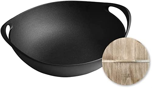 DDKYHU Wok Binaural sin recubrimiento, sartén de hierro fundido, olla de hierro fundido, hogar antiguo, no es fácil de usar, sartén antiadherente, cocina de inducción (tamaño: 36 cm) ()