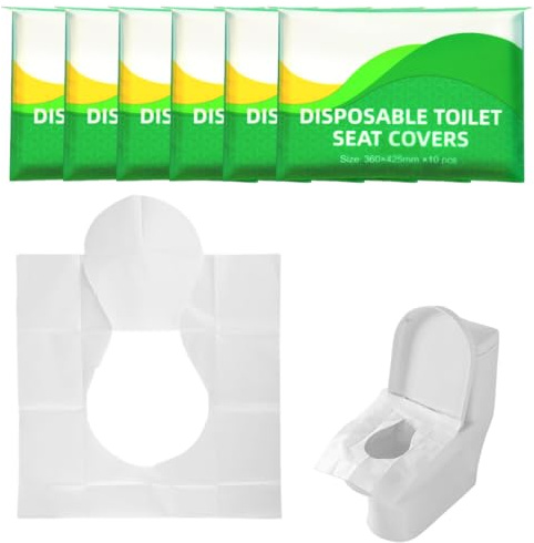 FKWKUW 60 Stück Einweg Toilettensitzbezug Papier Einweg Toilettenabdeckungen Toilettenauflage Spülbare Toilette Auflage Einweg Toilettenschutz Wc Sitzauflage Für Unterwegs Öffentlichen Toiletten