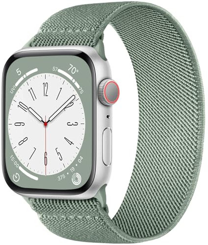 CeMiKa Kompatibel mit Apple Watch Armband 40mm 41mm 42mm 38mm Damen Herren, Stoff Nylon Stretch Elastisch Sport Solo Loop Ersatzband für iWatch Serie 10 9 8 7 SE 6 5 4 3 Ultra 2 1, S Kieferngrün