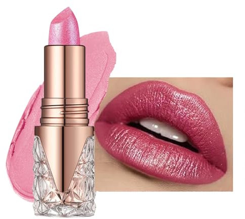 Rossetto rosa scintillante per donna Balsamo labbra glitterato colorato e idratante, Lucidalabbra perlato impermeabile a lunga durata Finitura lucida, formula cremosa, texture leggera 03