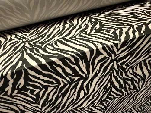 ITY Stretch-Spandex-Stoff, Einzel-Jersey-Stoff, Meterware, Zebra-Tierdruck, Schwarz und Creme