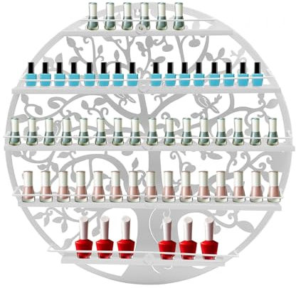 Aangeebone 5 Schichte Nagellack Regal Ständer Wand Organizer Halter Metallregal Regale,Ablagen für Nagellack,Atherische Öle Kosmetik Vitrine Schminke Organisator,Weiß