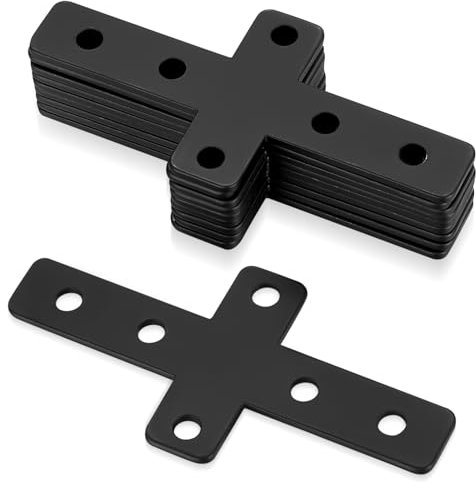 10 Pcs Cross Shaped Metal Flat Plates, 6 Holes Flat Connectors for 2020 Aluminum Extrusion Profile Connecting Plates, Black Flat Straight Repair Joining Fixing Mending Support Plates, 4 x 1-7/8”