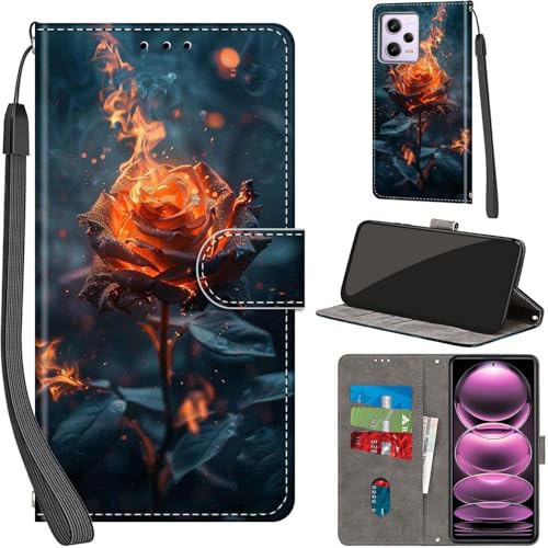 Handyhülle für Xiaomi Redmi Note 12 Pro 5G Hülle Leder Wallet Rose | 3 Kartenfächer & 1 Geldfach, Magnetverschluss, Ständerfunktion, robuste premium PU leder klapphülle für Xiaomi Poco X5 Pro