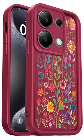 PanXCase Cover per Xiaomi Redmi Note 13 Pro 4G / Poco M6 Pro - Custodia Silicone Sottile Elegant Disegni Morbida Leggera, Protezione Fotocamera Antiurto Antigraffio Case (Wine Red,Flowers)