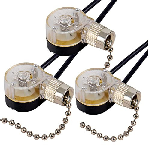 Carruuba 3Pack Ceiling Fan Light Switch ZE-109 Fan Switch Ceiling Pull Chain Switch Replacement (Nickel)