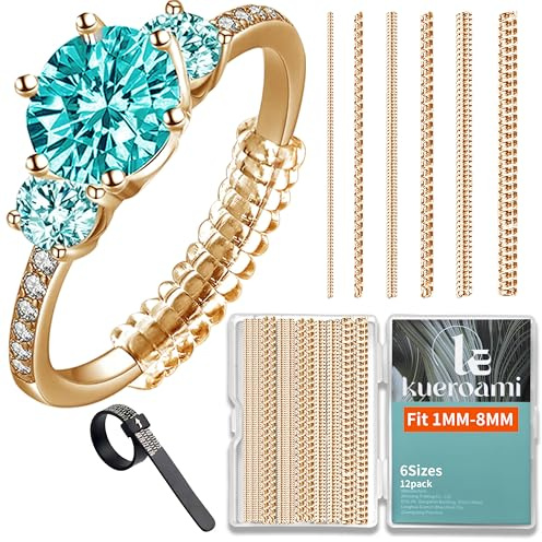 Ringgrößenversteller für lose Ringe, 12 Stück, 6 Größen, Kunststoffschutz, Schmuck-Montage-Resizer, unsichtbarer Spiralwickel-Ringspanner für Damen und Herren, Einsätze machen Ringe kleiner, ohne die