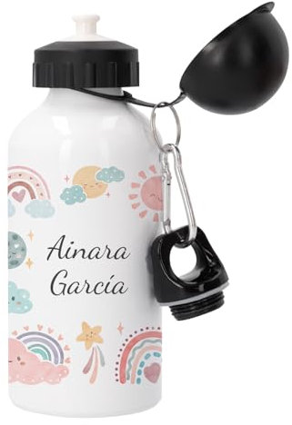 Kembilove Botella agua - Termo bebe - Cantimplora infantil personalizada - botella agua niños para la vuelta al cole - Regalos niños - Botella personalizada 500 ML - Cielo