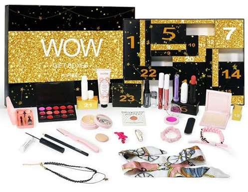 Beauty Adventskalender 2024, Adventskalender 2024 Frauen Makeup Set Für Bestes Schminke Geschenkset, 24 Stück Exquisite Kosmetik, Adventskalender Schminke, mit Abdeckstift, Lippenstifte (schwarz)