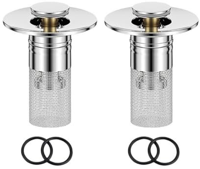 2 tappi per lavandino da 34 – 40 mm, filtro di scarico universale pop-up per lavandino, tappo di scarico per lavabo, con filtro per capelli, tappo di scarico per lavabo