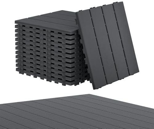 Aufun Fliesen Balkonfliesen 33 Stück, Terrassenfliesen in Holzoptik 30x30cm | Wasserfeste Gartenfliesen Kunststoff mit Klick-System, Bodenbelag für Balkon, Terrasse, Außenbereich, Anthrazit-TyeA , 3m²