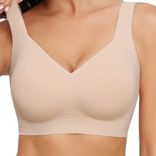 Mivorica Seamless Wireless Bra for Women,Soft Non Wired Everyday Bra,Comfort Bras for Women UK,Nude,L