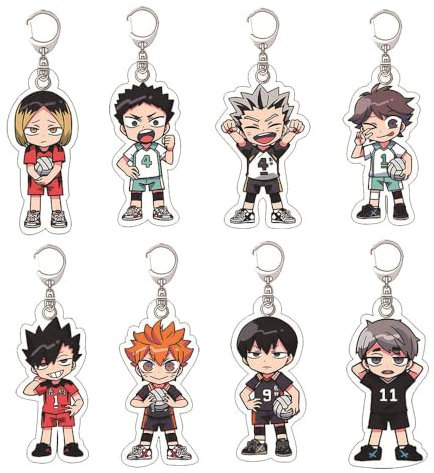 SUJEBRAN 8 Pack Haikyus Schlüsselanhänger Anime Figur Keychain Collektionen Niedliche Car Key Accessories