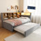 Dolamaní Ausziehbett 90x200 cm/90x190 cm, Tagesbett Ausziehbar mit vielen Ablagefächern, Jugendbett LED Funktionsbett, Polster Flanellstoff Einzelbett (Dunkelgrau)