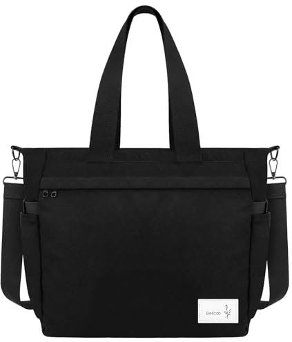BELICOO Strandtasche XL, Canvas Umhängetasche Damen Shopper Wasserdicht für schule Einkauf Arbeit Lässige täglich Reisen (Schwarz—XL)